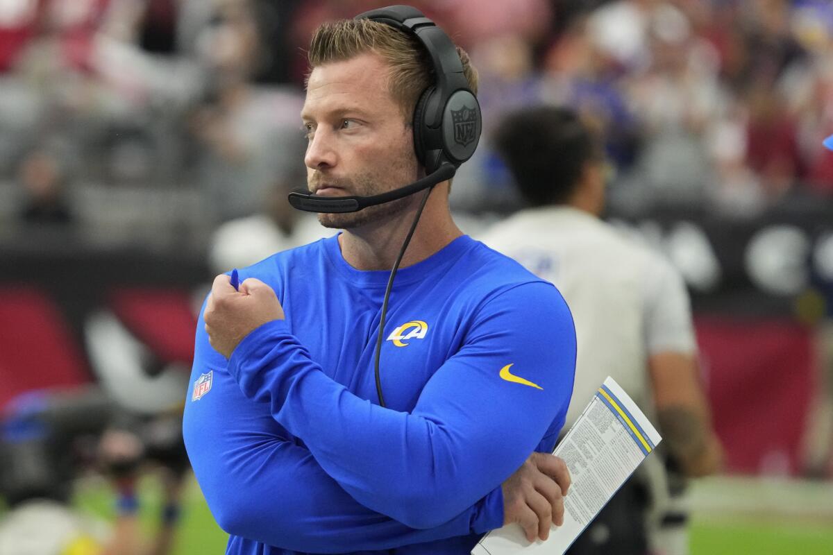 Rams coach Sean McVay watches from the sideline during a win over the Arizona Cardinals on Sept. 25.