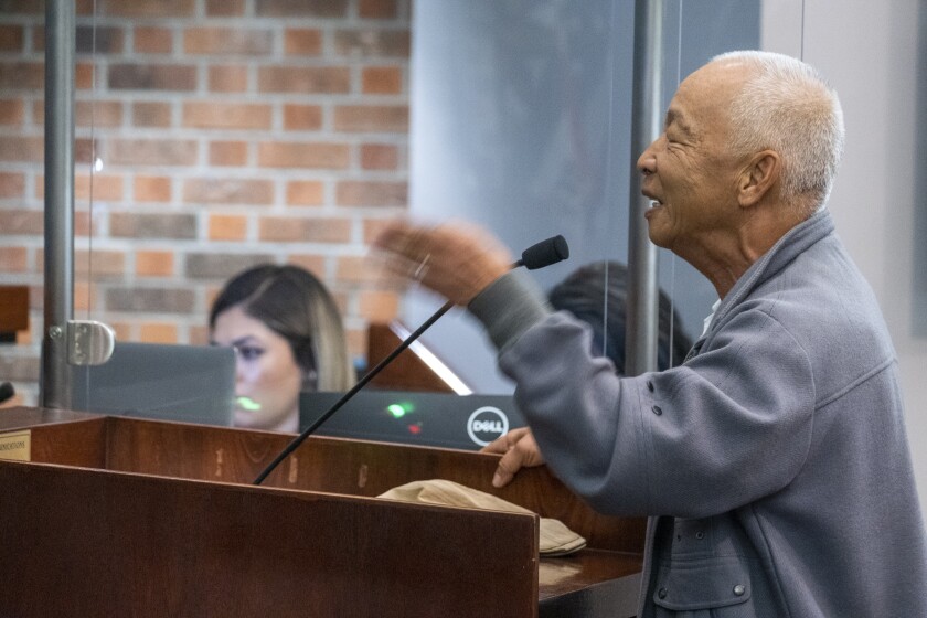 Tony Bui scolds the City Council during a rare in-person City Council meeting.