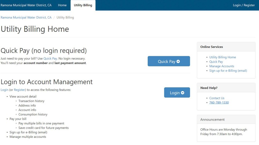 Ramona Water District Bill Pay