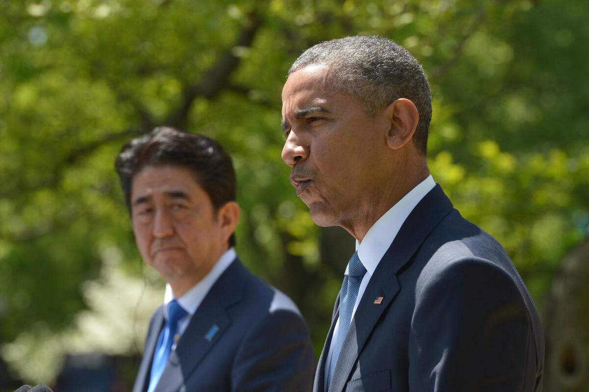 President Obama and Japanese Prime Minister Shinzo Abe at a White House news conference.