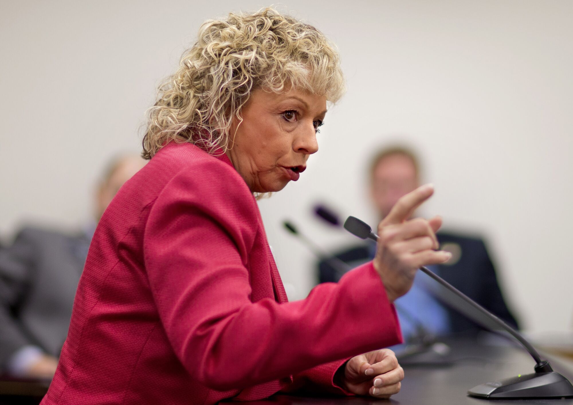 Debbie Dooley of Woodstock, Ga., speaks at a hearing before a Senate Rules Committee in Atlanta.