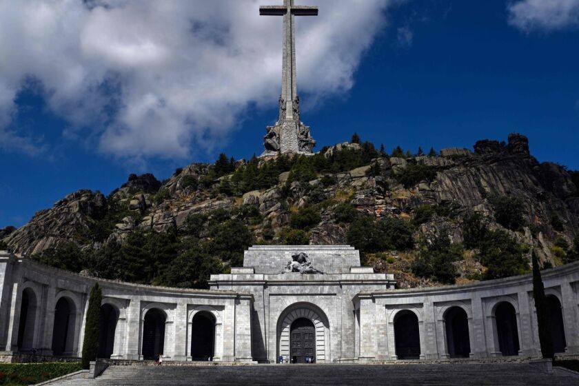 (FILES) In this file photo taken on July 03, 2018 picture taken on July 03, 2018 in San Lorenzo del Escorial, near Madrid of the Valle de los Caidos (The Valley of the Fallen), a monument to the Francoist combatants who died during the Spanish civil war and Franco's final resting place. - Spanish lawmakers approved on September 13, 2018 a decree by the Socialist government authorising the exhumation of late dictator Francisco Franco. The sensitive decision to move Franco's remains from his vast mausoleum near Madrid was approved by a vote of 172 in favour, two against and 164 abstentions. (Photo by OSCAR DEL POZO / AFP)OSCAR DEL POZO/AFP/Getty Images ** OUTS - ELSENT, FPG, CM - OUTS * NM, PH, VA if sourced by CT, LA or MoD **