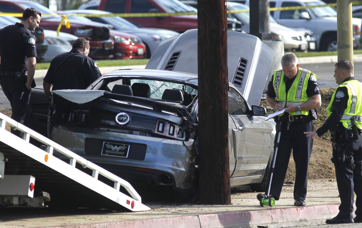 Two pedestrians were killed by the driver of a Ford Mustang who fled the scene in Chatsworth, police said.