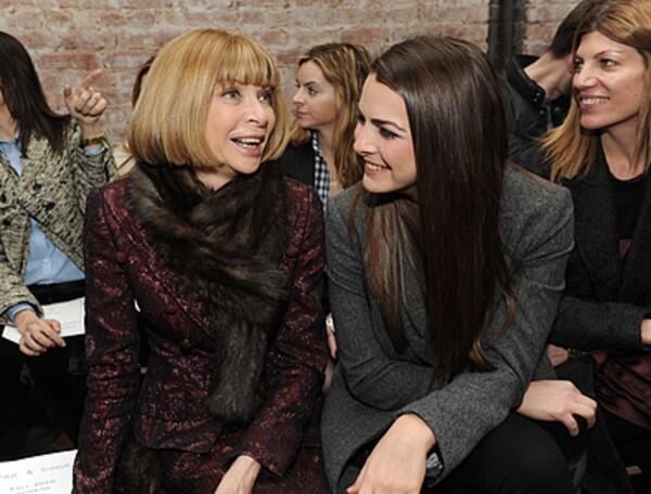 Anna Wintour, editor in chief of Vogue, and her daugher, Bee Shaffer, await the start of the Rag & Bone fall show.