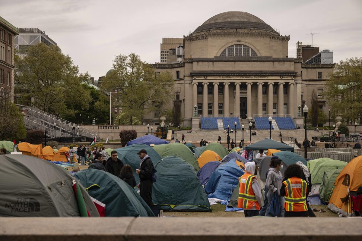Un campamento de protesta propalestino en la Universidad de Columbia, 