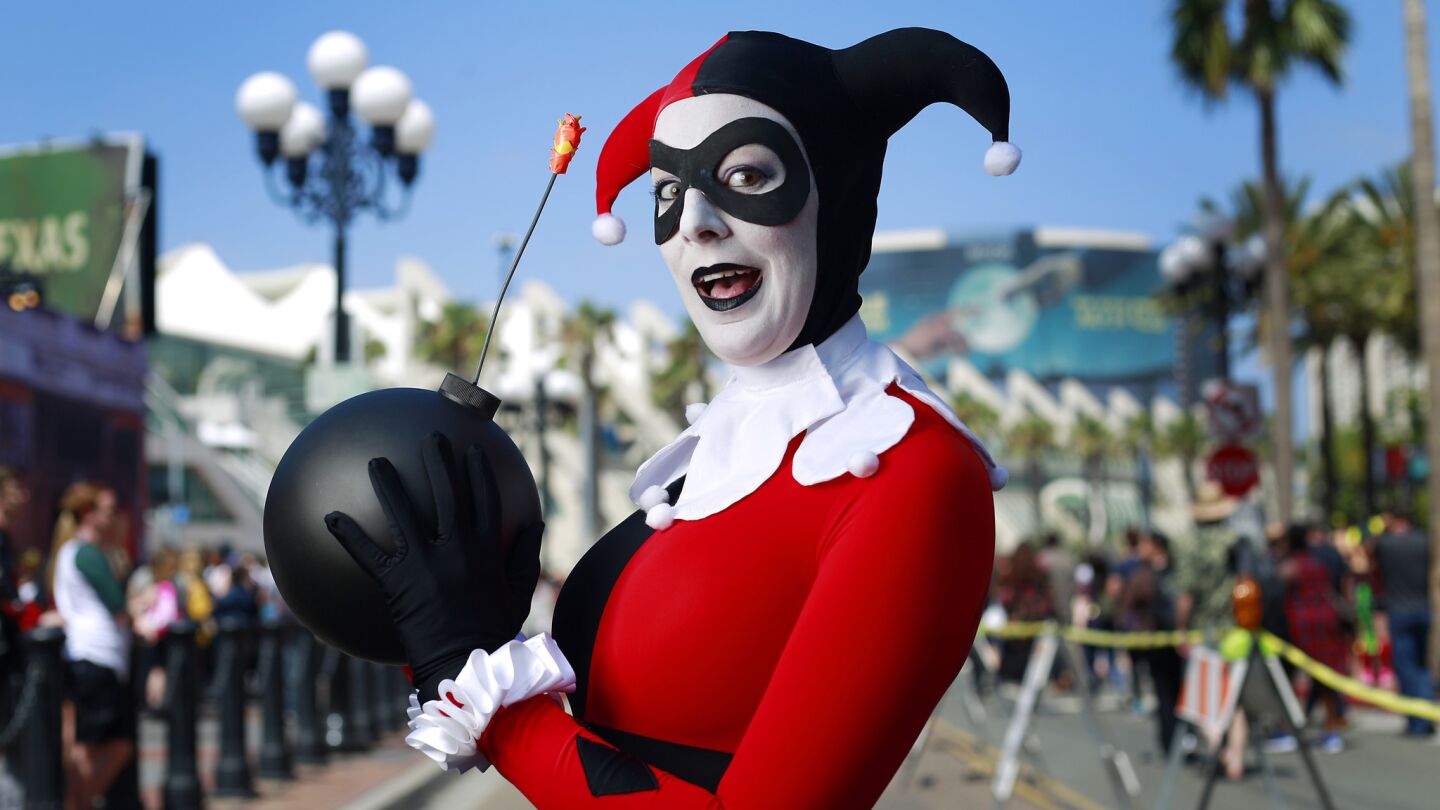 Addie Cannizzaro of Baltimore dressed as Harley Quinn at Comic-Con in San Diego on July 21, 2017.
