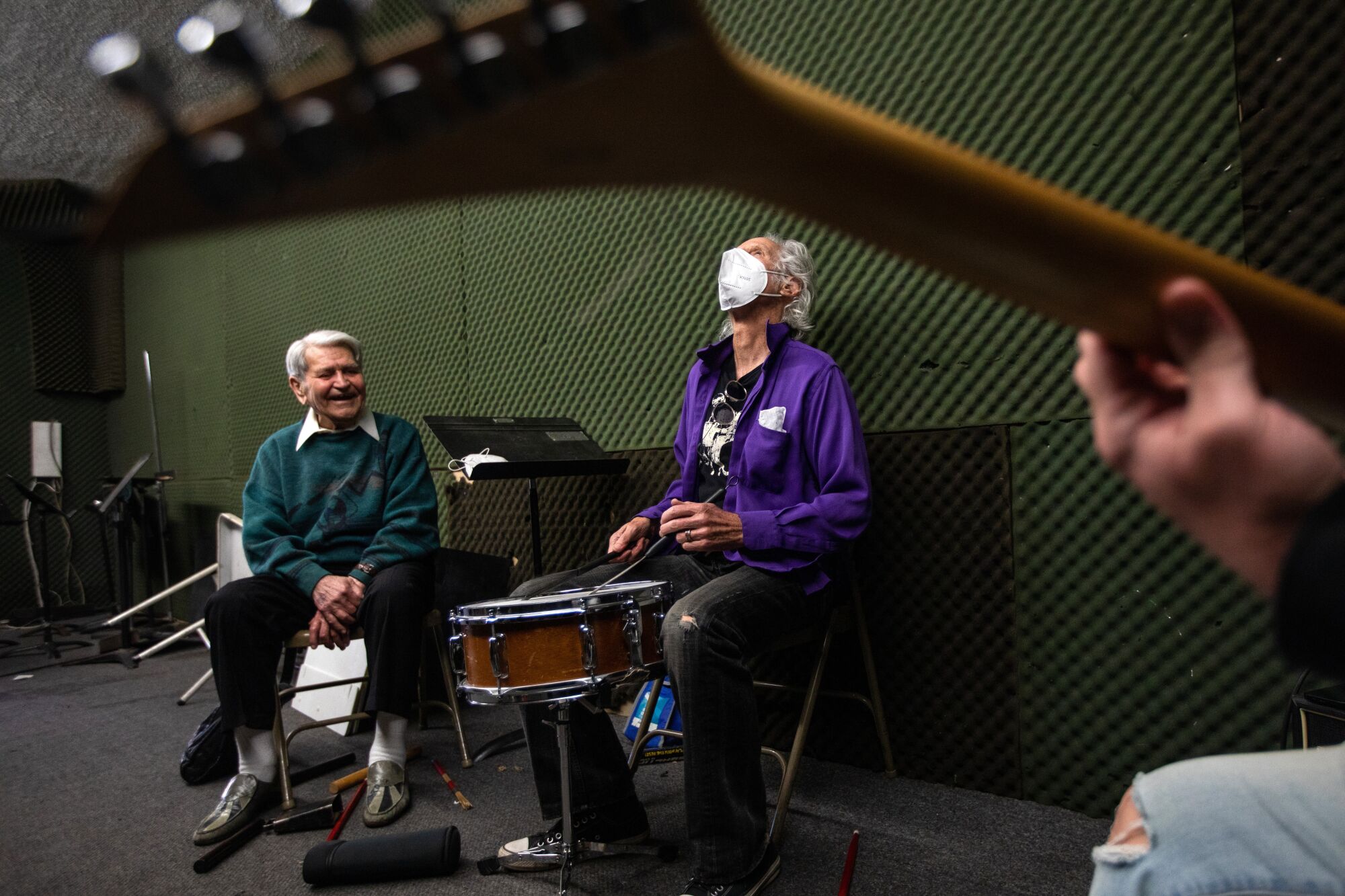 Jazz drummer Steve Hideg, 91, left, former Doors drummer John Densmore and guitarist Leo Vaz play at Stein on Vine.