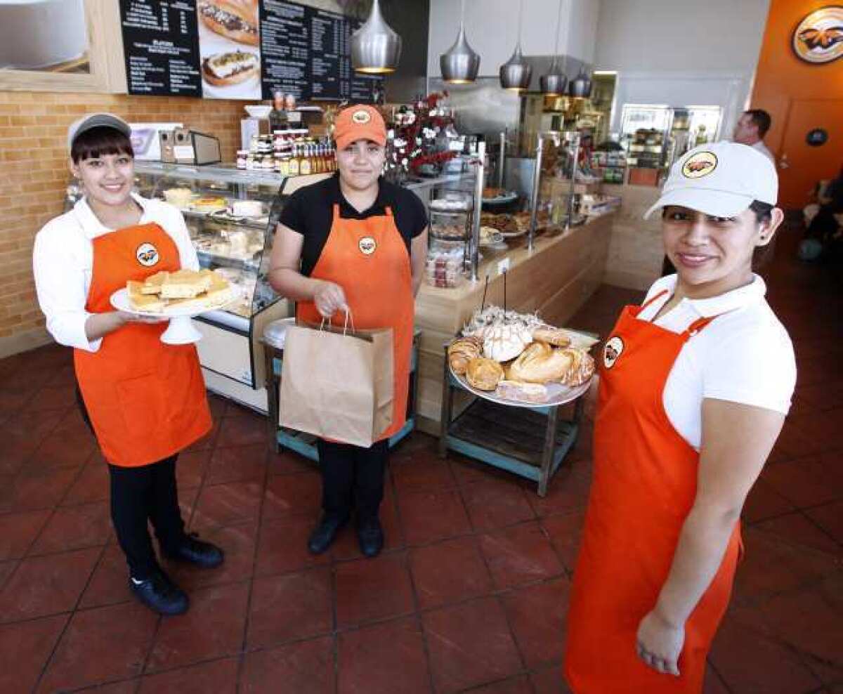 From left are cashier Erika Mendez, manager Berenice Ornelas and cashier Katherine Cilia at La Monarca Bakery on Mission St. in South Pasadena.