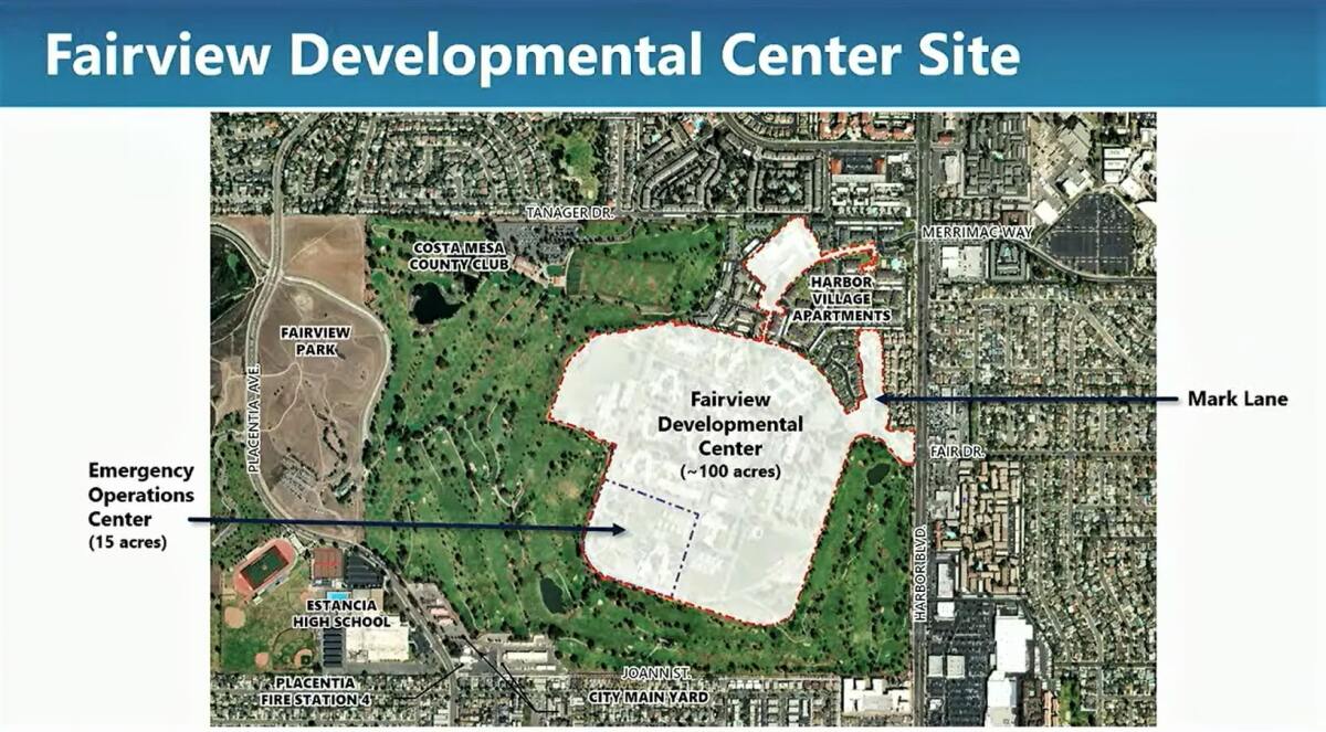 An aerial view of Fairview Developmental Center in Costa Mesa.