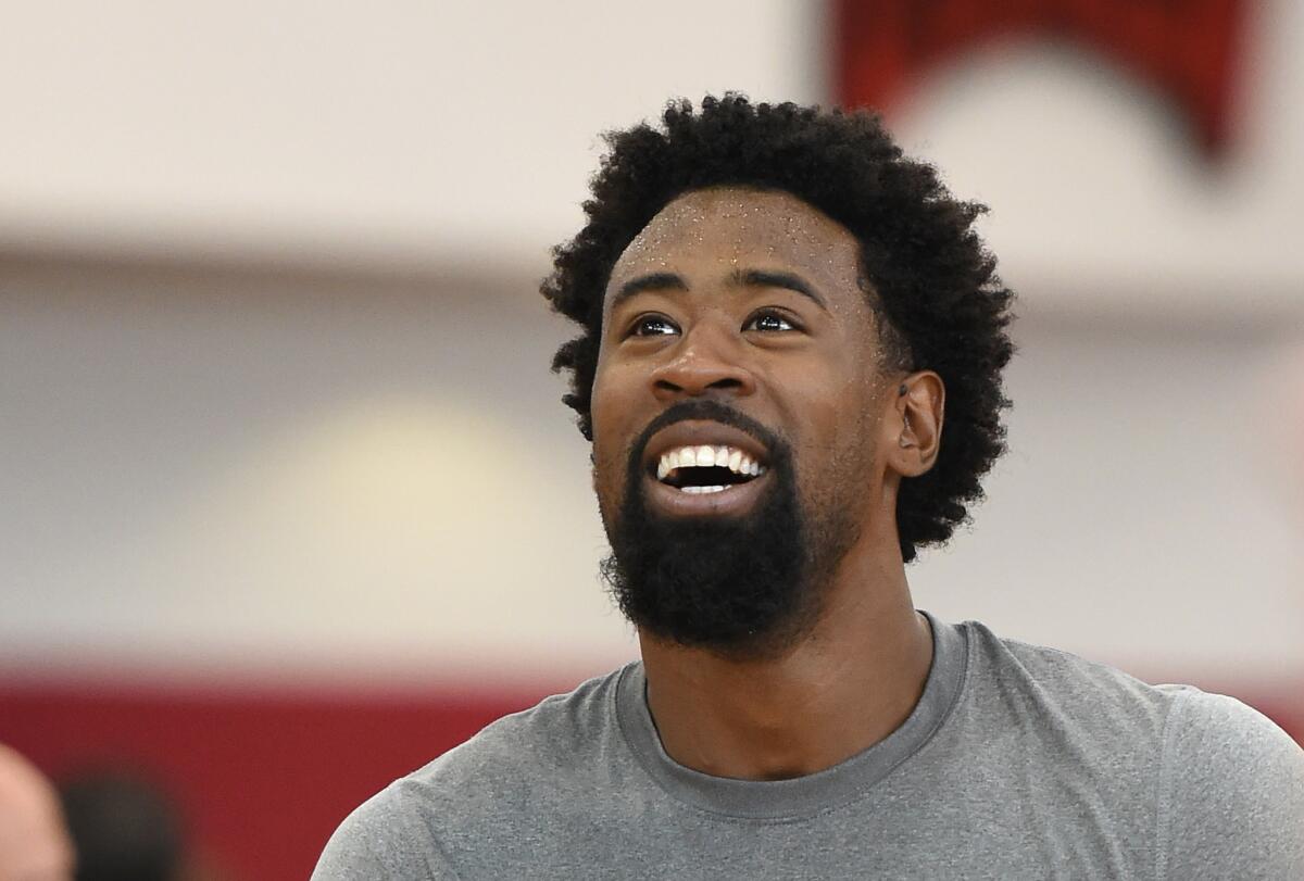DeAndre Jordan takes part in a Team USA basketball practice session on Aug. 11.