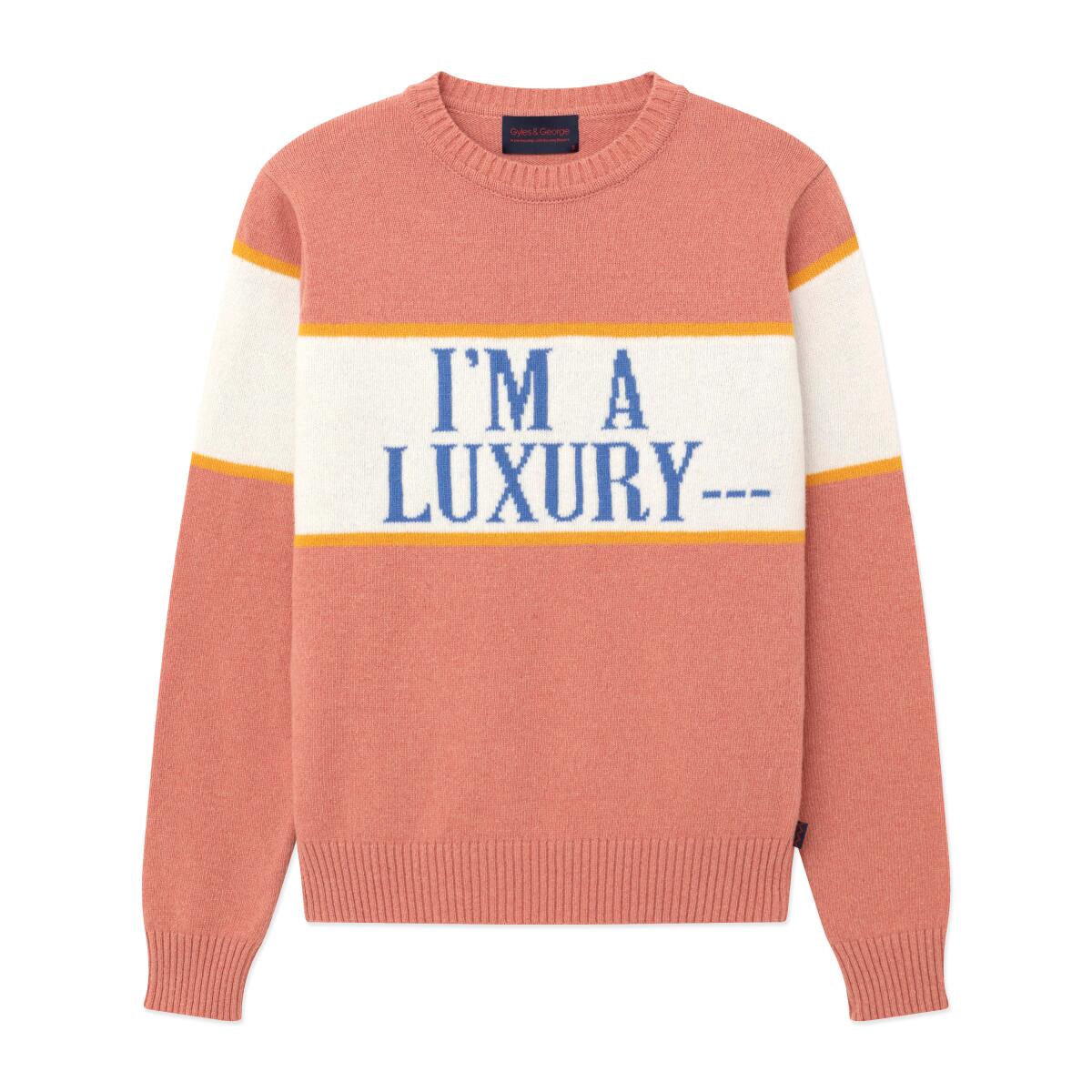 A photo of Rowing Blazers' "I'm a Luxury" sweater.