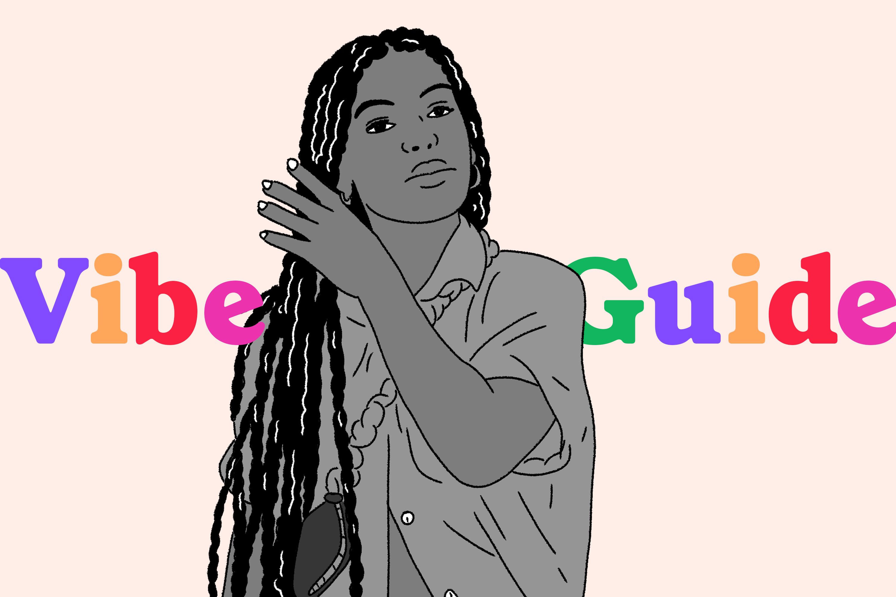 Illustration of Elsie Peterson in between the words “Vibe” and “Guide”