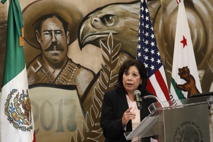 LOS ANGELES, CA - AUGUST 12: Los Angeles County Supervisor Hilda L. Solis joined The Consul General of Mexico Marcela Celorio for a press conference to announce a new COVID-19 testing site at the Mexican Consulate office in Los Angeles.The free testing site opened August 12, 2020 with data revealing that Latinos in L.A. County have been disproportionately impacted by COVID-19. Tests will be administered at this location five days a week with more than 1,500 tests to be administered weekly. Los Angeles on Wednesday, Aug. 12, 2020 in Los Angeles, CA. (Al Seib / Los Angeles Times)
