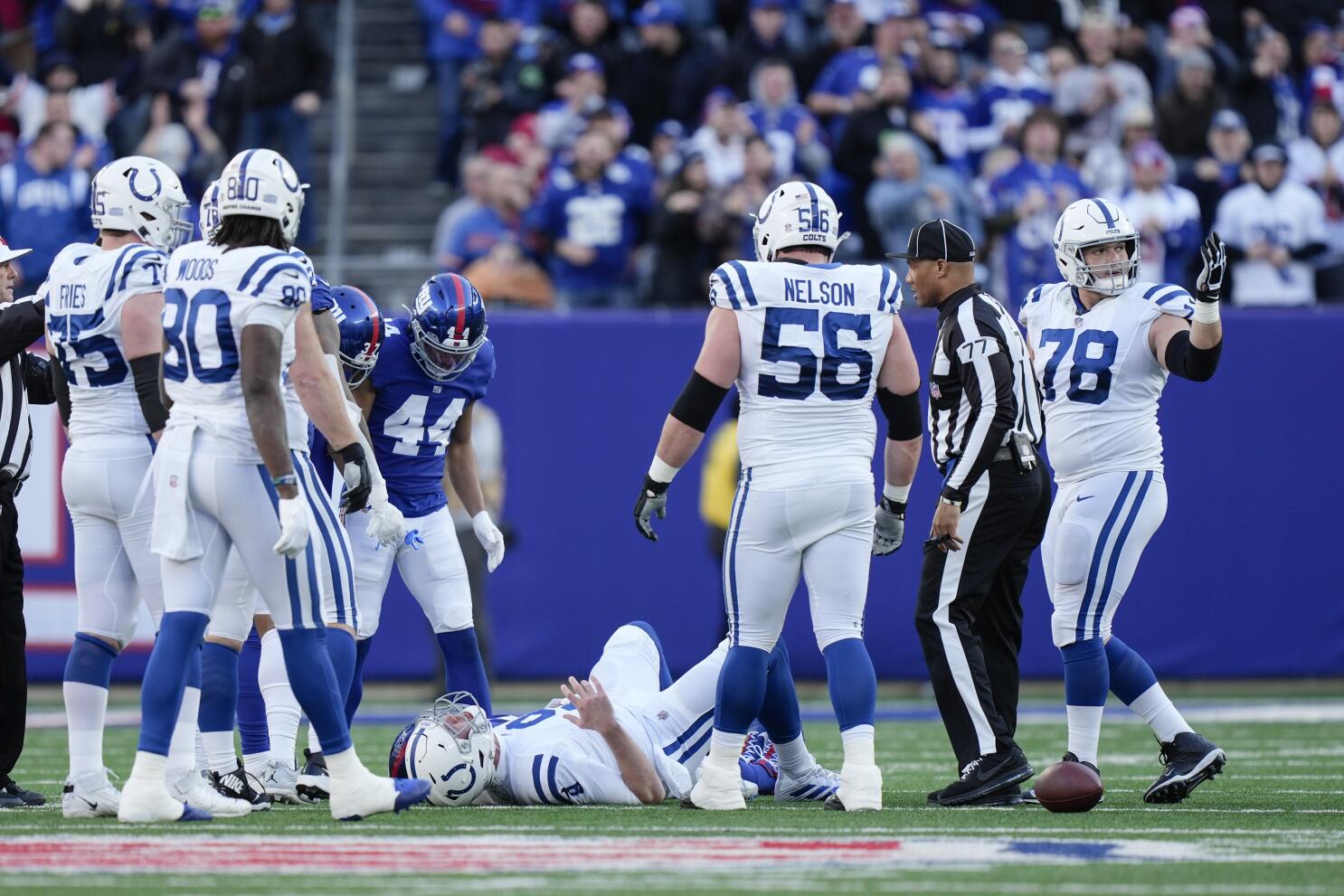 Colts' Foles carted off vs. Giants after Thibodeaux sack - The San Diego  Union-Tribune