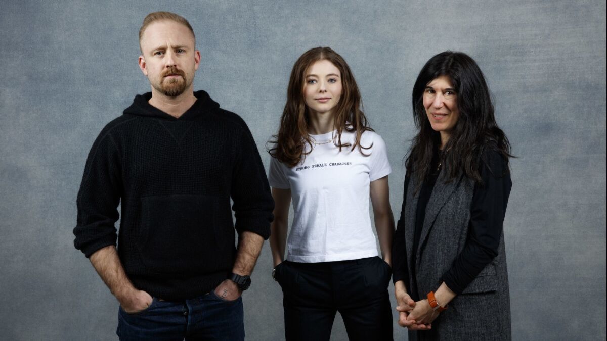 "Leave No Trace" stars Ben Foster and Thomasin Harcourt McKenzie are shown with director Debra Granik in the L.A. Times Studio during the Sundance Film Festival.