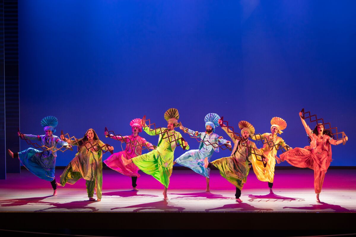 A bhangra dance finale in "Bhangin' It: A Bangin' New Musical" at La Jolla Playhouse.