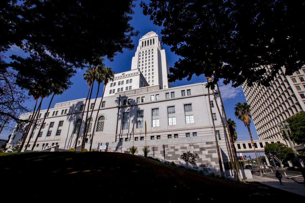 A view of Los Angeles City Hall in October 2022.