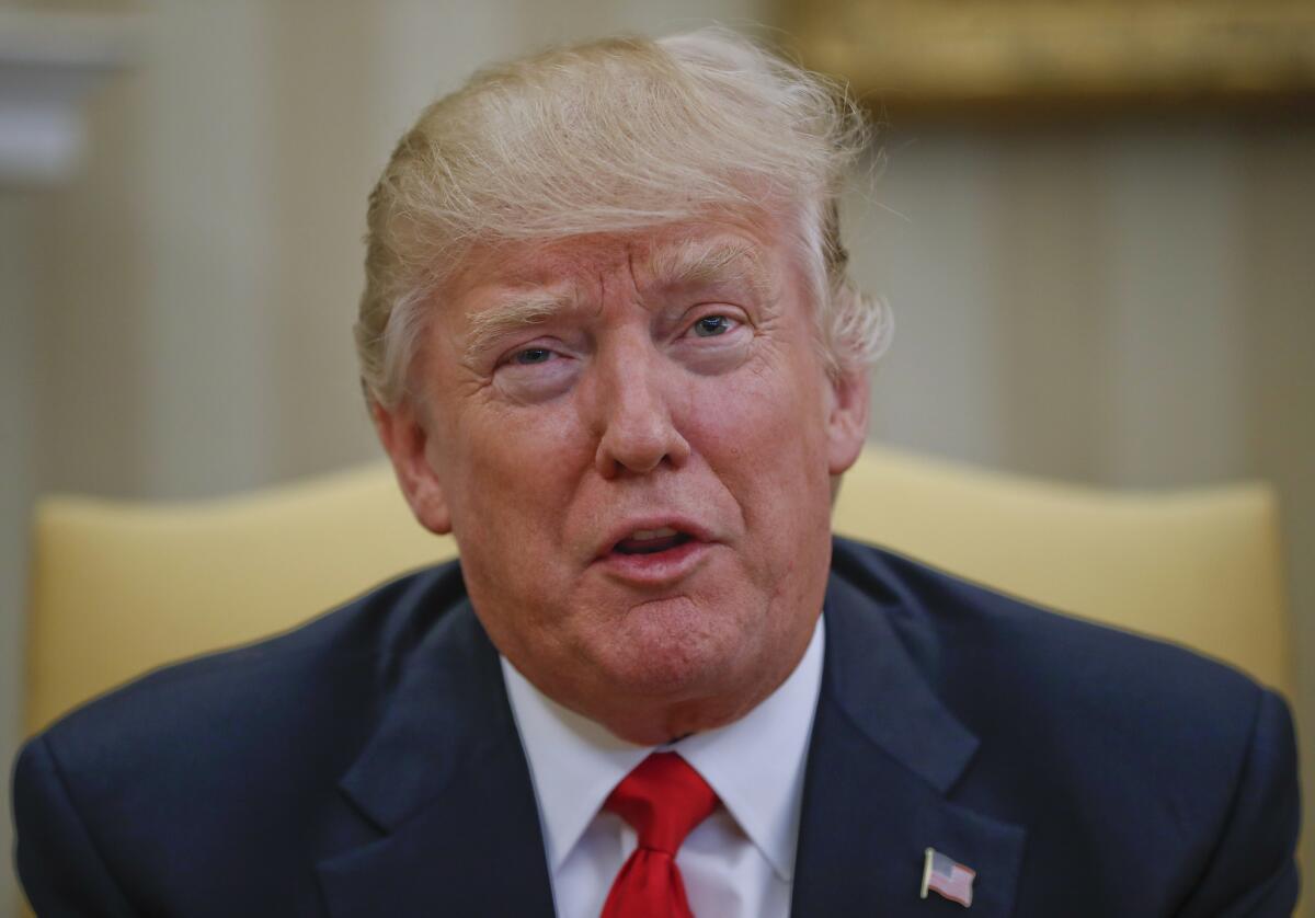 President Donald Trump speaks during his meeting with Peruvian President Pedro Pablo Kuczynski in the Oval Office of the White House in Washington, Friday, Feb. 24, 2017.