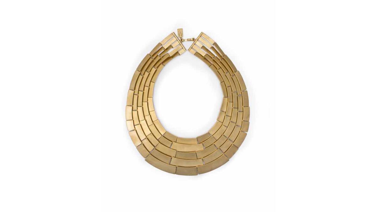 Kelly Wearstler 22-karat burnished gold Malak necklace, $795 at Kelly Wearstler in West Hollywood, (323) 895-7880, kellywearstler.com.