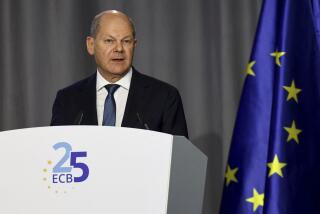 German Chancellor Olaf Scholz delivers a speech during a ceremony to celebrate the 25th anniversary of the European Central Bank, in Frankfurt, Germany, Wednesday May 24, 2023. (Kai Pfaffenbach/Pool via AP)
