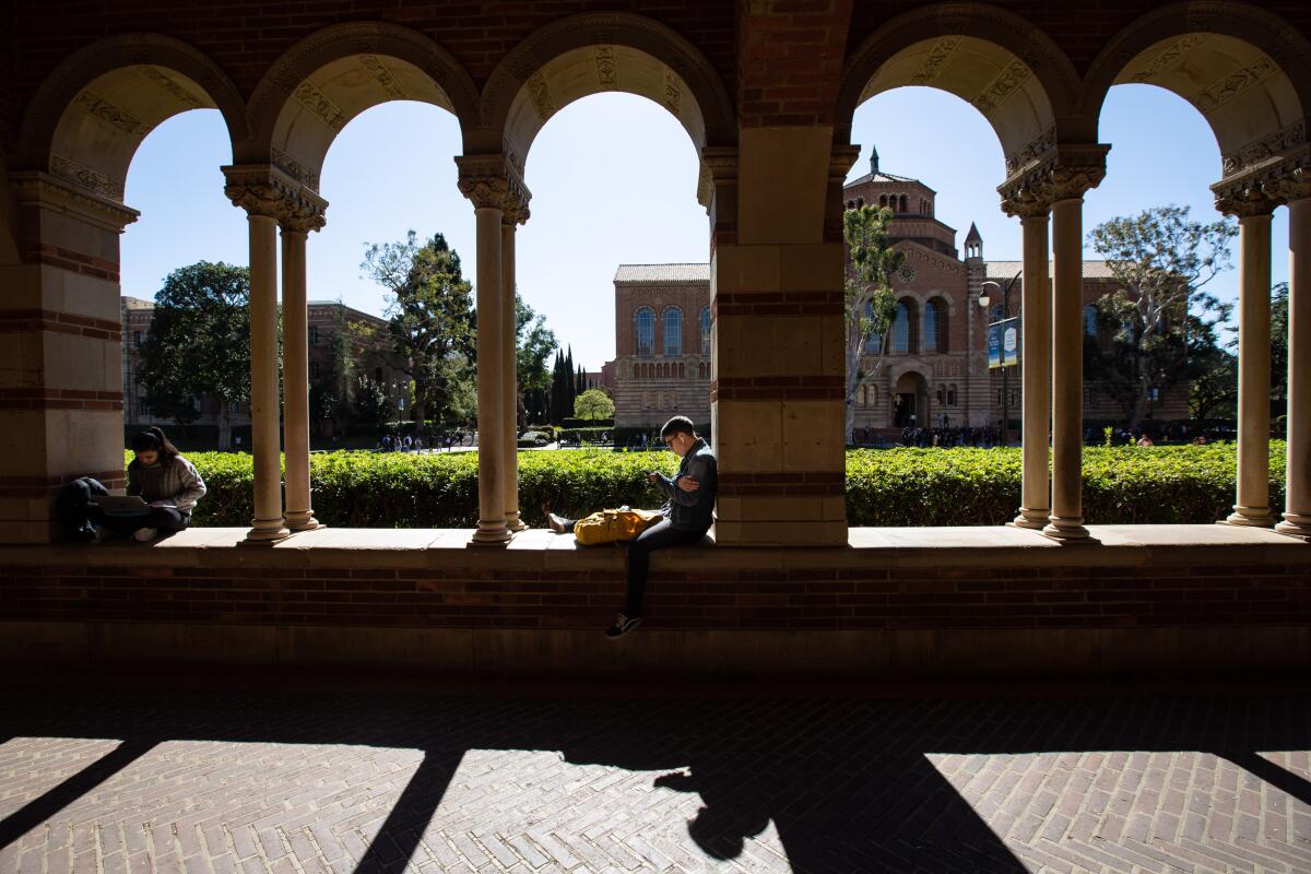 Students study on the campus of UCLA.