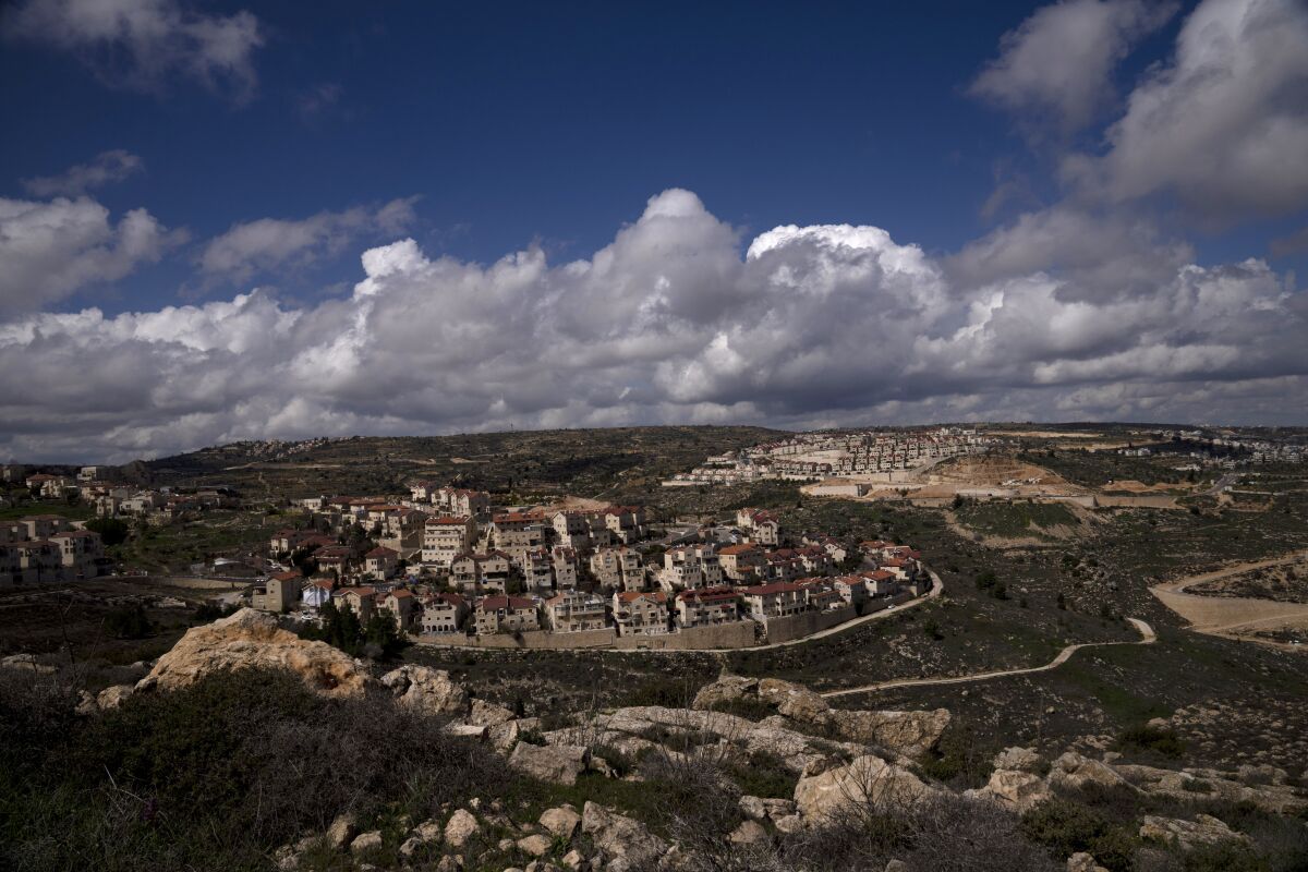 A general view of the West Bank Jewish settlement of Efrat, Thursday, March 10, 2022. The growth of Israel's West Bank settler population accelerated last year, according to figures released by a pro-settler group on Thursday, despite renewed American pressure to rein in construction on occupied territory that the Palestinians want for a future state. (AP Photo/Maya Alleruzzo)
