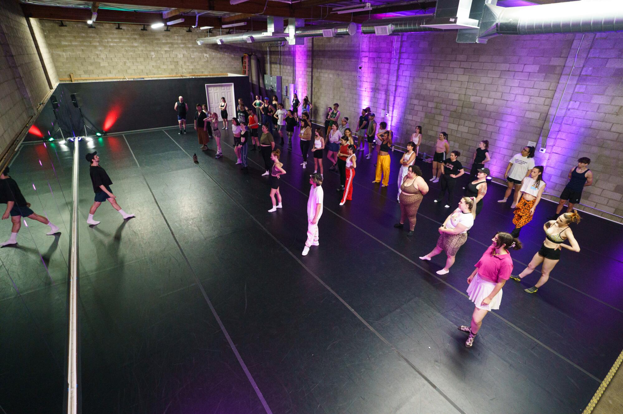 People stand around the studio awaiting the Intro to Popstar Dance session