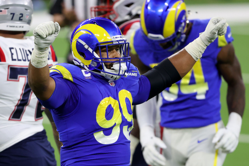 INGLEWOOD, CALIFORNIA - DECEMBER 10: Aaron Donald #99 of the Los Angeles Rams.