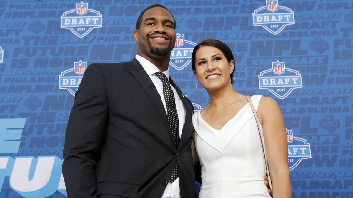 Alabama's Jonathan Allen arrives for the first round of the 2017 NFL football draft.