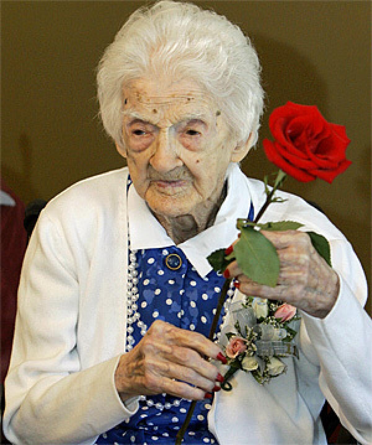 Edna Parker was photographed at her 115th birthday party in Shelbyville, Ind..