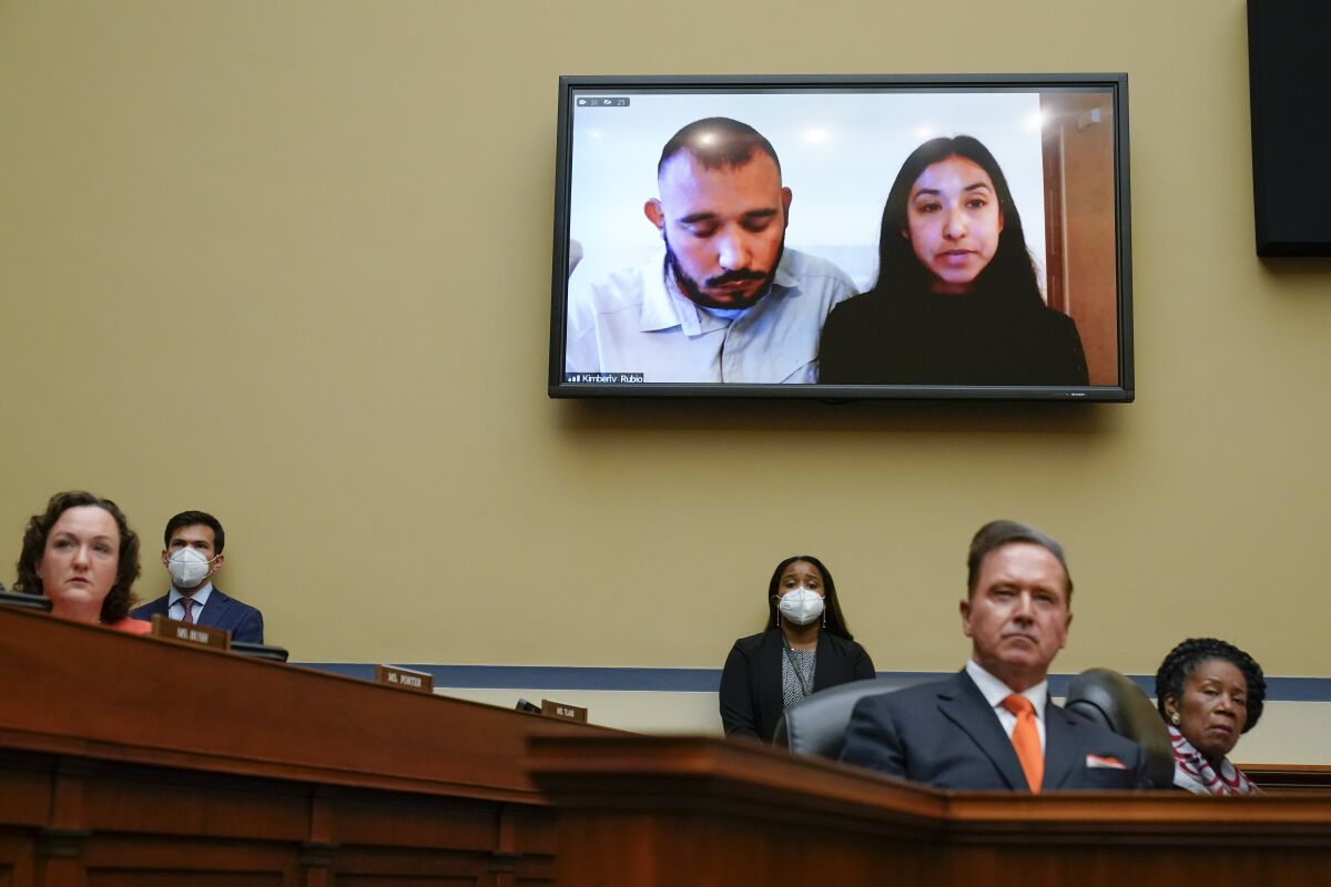 Felix Rubio and Kimberly Rubio, parents of Lexi Rubio 10, a victim of the mass shooting in Uvalde, Texas, appear on a screen