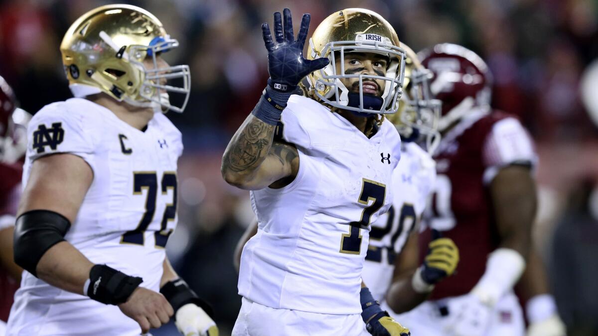 Receiver Will Fuller (7) and Notre Dame have gone from No. 5 to No. 4 in the College Football Playoff rankings, right where many experts not on the CFP committee believed the Irish belonged.