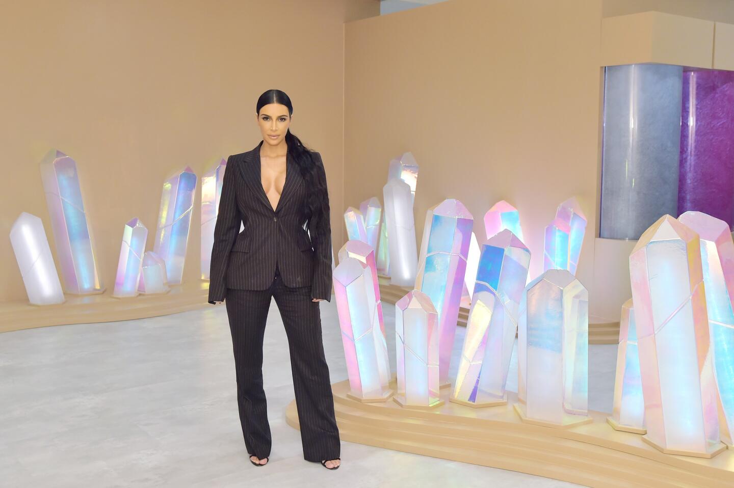 Kim Kardashian West attends the KKW Beauty and Fragrance pop-up at South Coast Plaza on Dec. 4, 2018, in Costa Mesa.