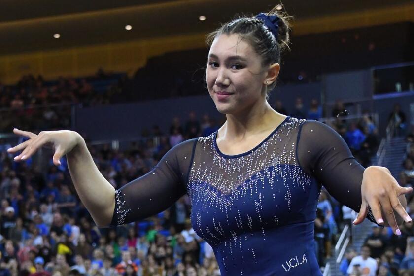 LOS ANGELES, CA - FEBRUARY 16: UCLA Bruins gymnast Kyla Ross during her floor exercise routine where she scored a 9.950 in the meet against the Arizona Wildcats at Pauley Pavilion on February 16, 2019 in Los Angeles, California. (Photo by Jayne Kamin-Oncea/Getty Images) ** OUTS - ELSENT, FPG, CM - OUTS * NM, PH, VA if sourced by CT, LA or MoD **