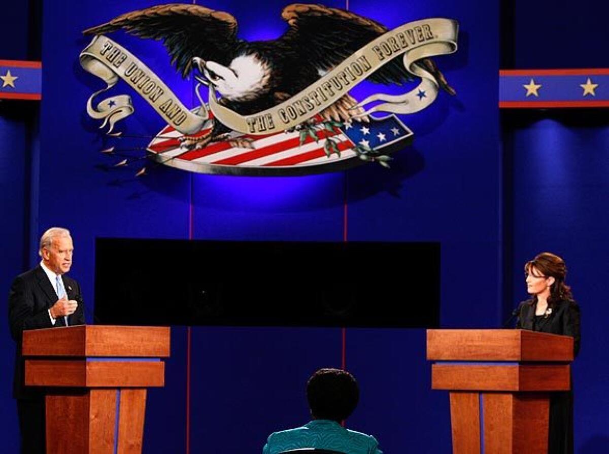 Joe Biden debates Sarah Palin in an October 2008 vice presidential debate.