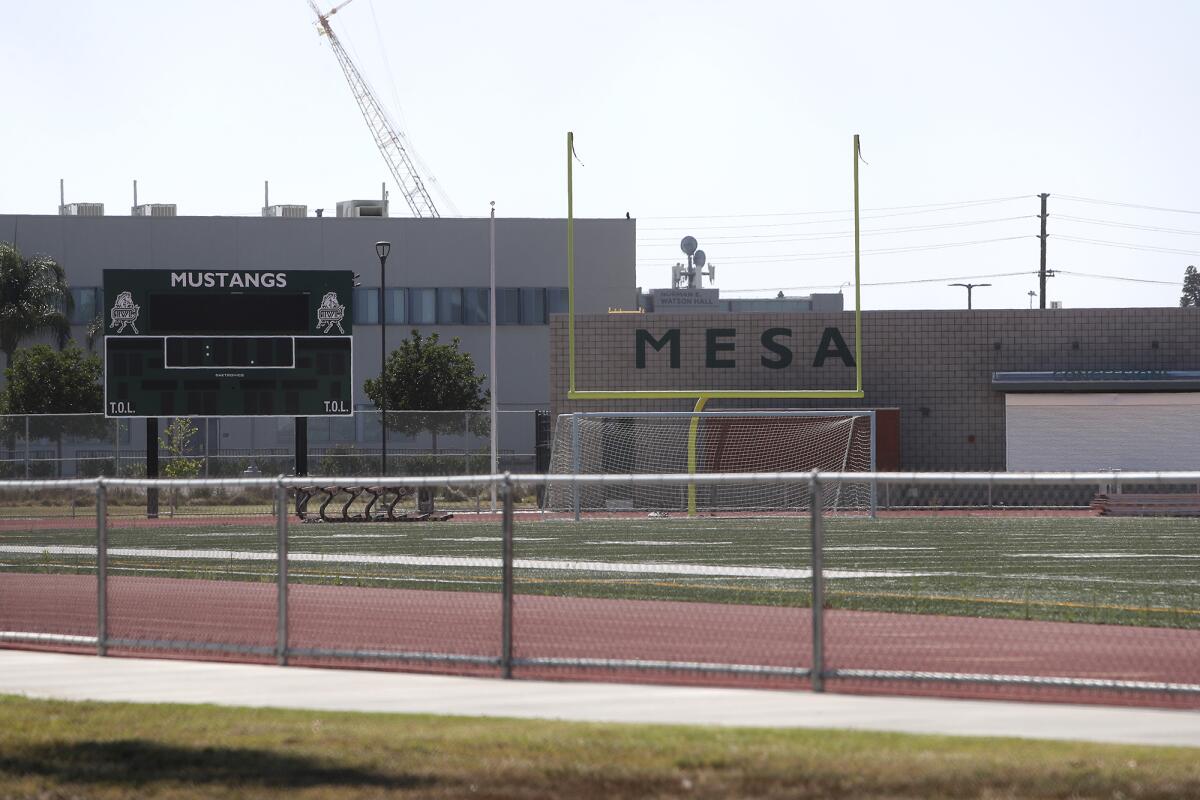 An empty Mustang Field at Costa Mesa High School on Tuesday. 