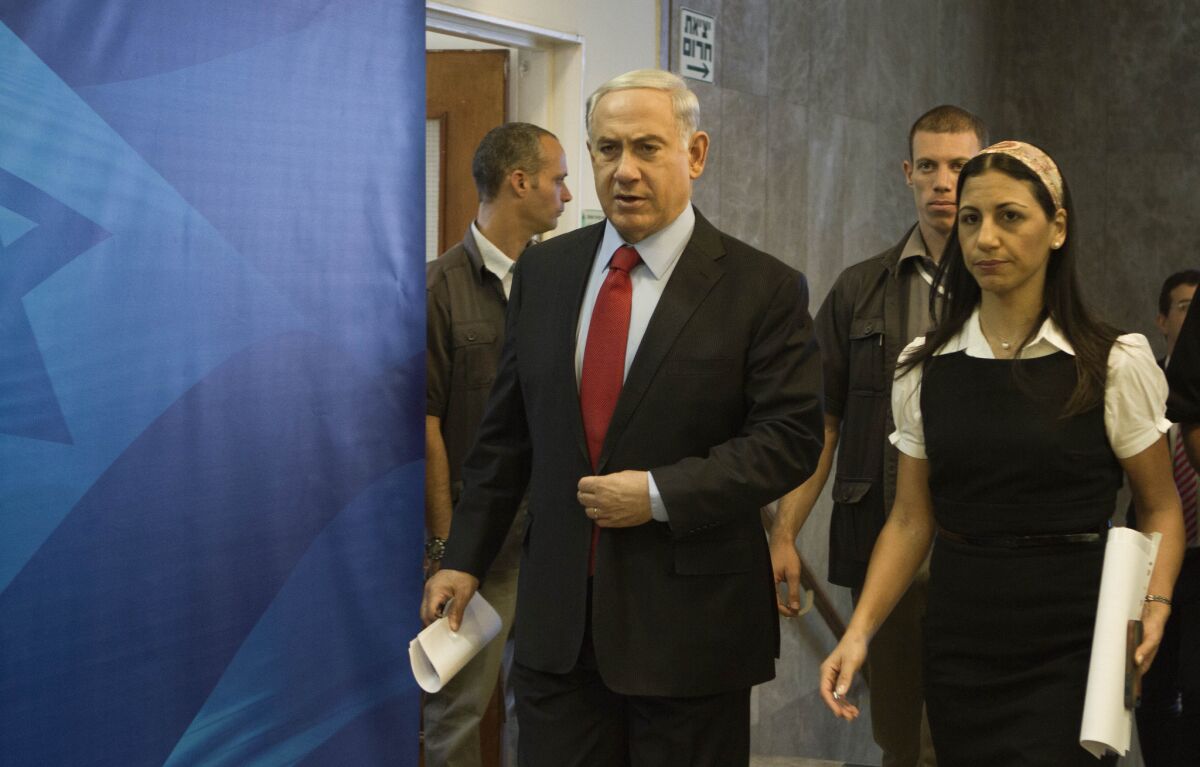 Israeli Prime Minister Benjamin Netanyahu arrives for the weekly Cabinet meeting in Jerusalem.