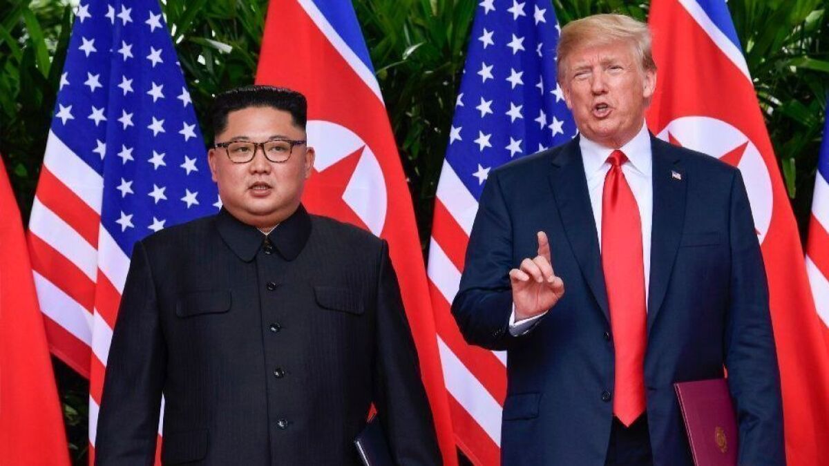 President Trump makes a statement before saying goodbye to North Korean leader Kim Jong Un.
