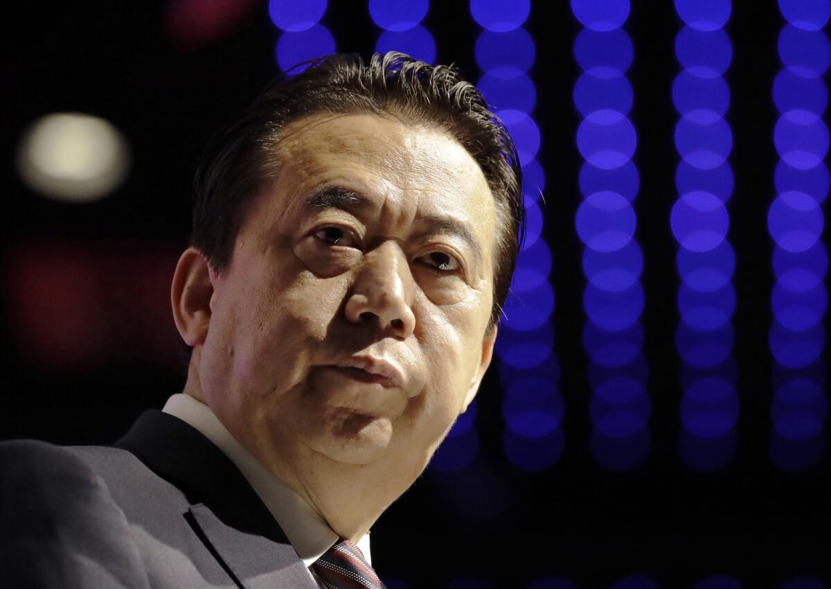 Meng Hongwei, then-president of Interpol, delivers his opening address at the Interpol World Congress in Singapore on July 4, 2017. China has sentenced Meng to 13 years and six months in prison on charges of accepting bribes.