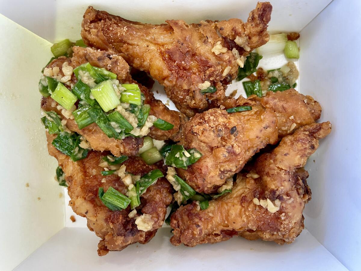 A photograph of Vietnamese garlic butter chicken wings from Mama Hieu's in Westminster.