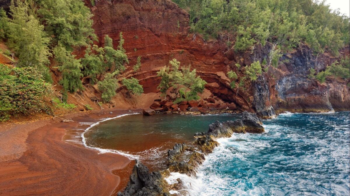 Kaihalulu Red Sand Beach in Maui.