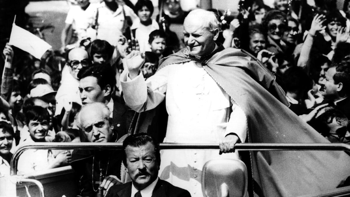 Pope John Paul II welcomed by the crowds in Mexico during a 1979 visit.