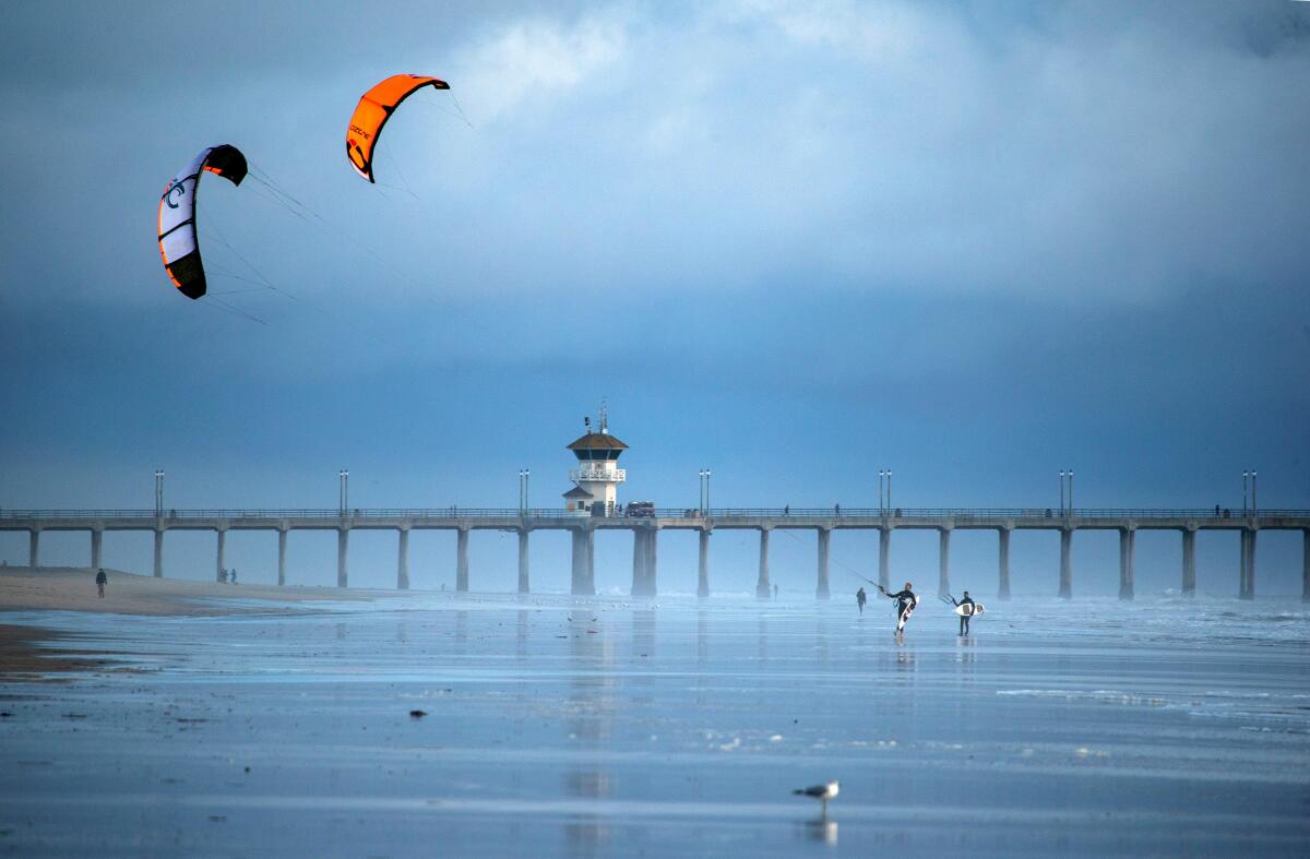 Kite surfers in Huntington Beach