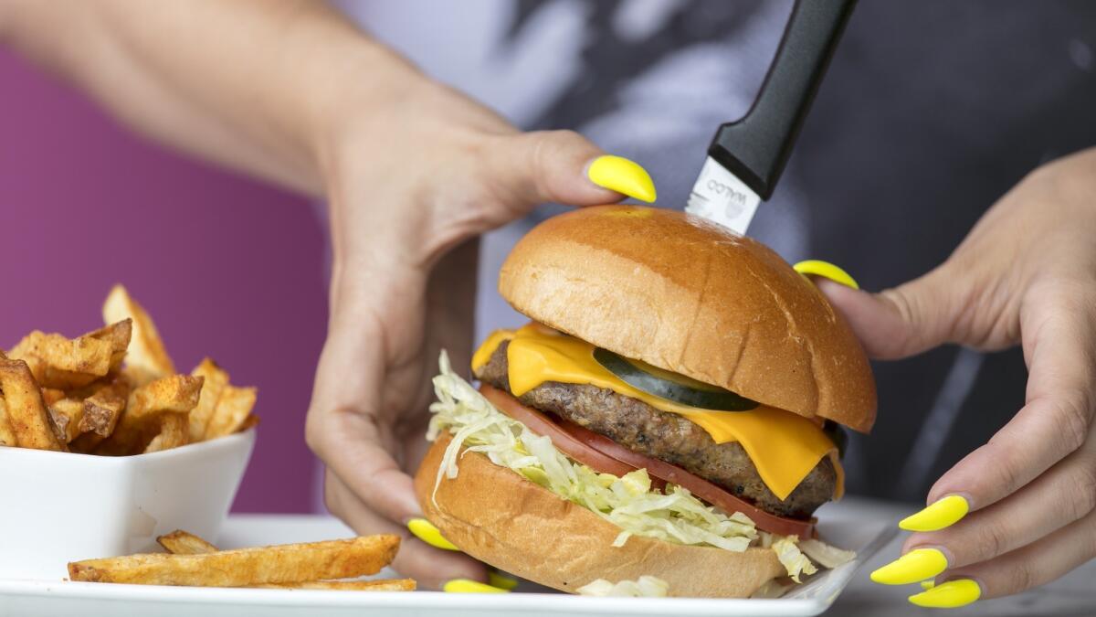 A signature Mary hamburger at Hamburger Mary's in West Hollywood.