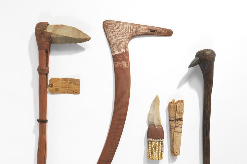 Wood and stone tools and a boomerang are  among the artifacts being returned the Warramunga community of Australia. 