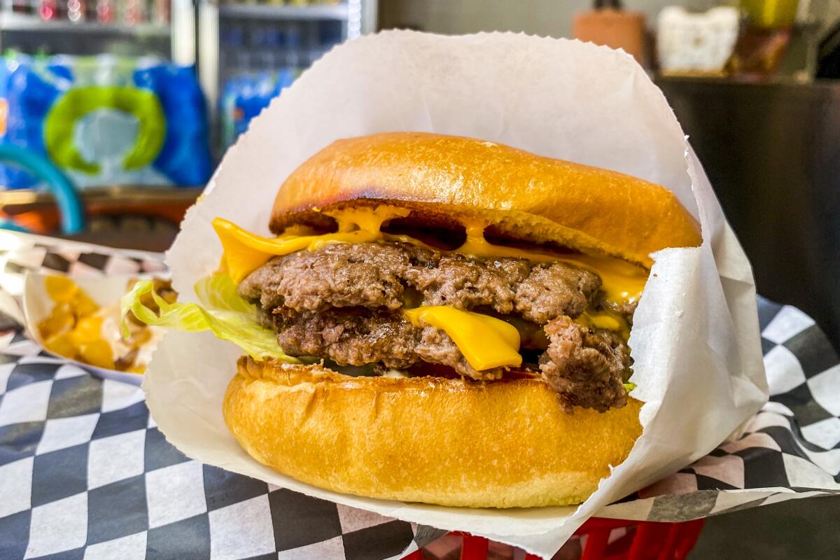 Double cheeseburger at Hayes Burger in San Diego's Barrio Logan.
