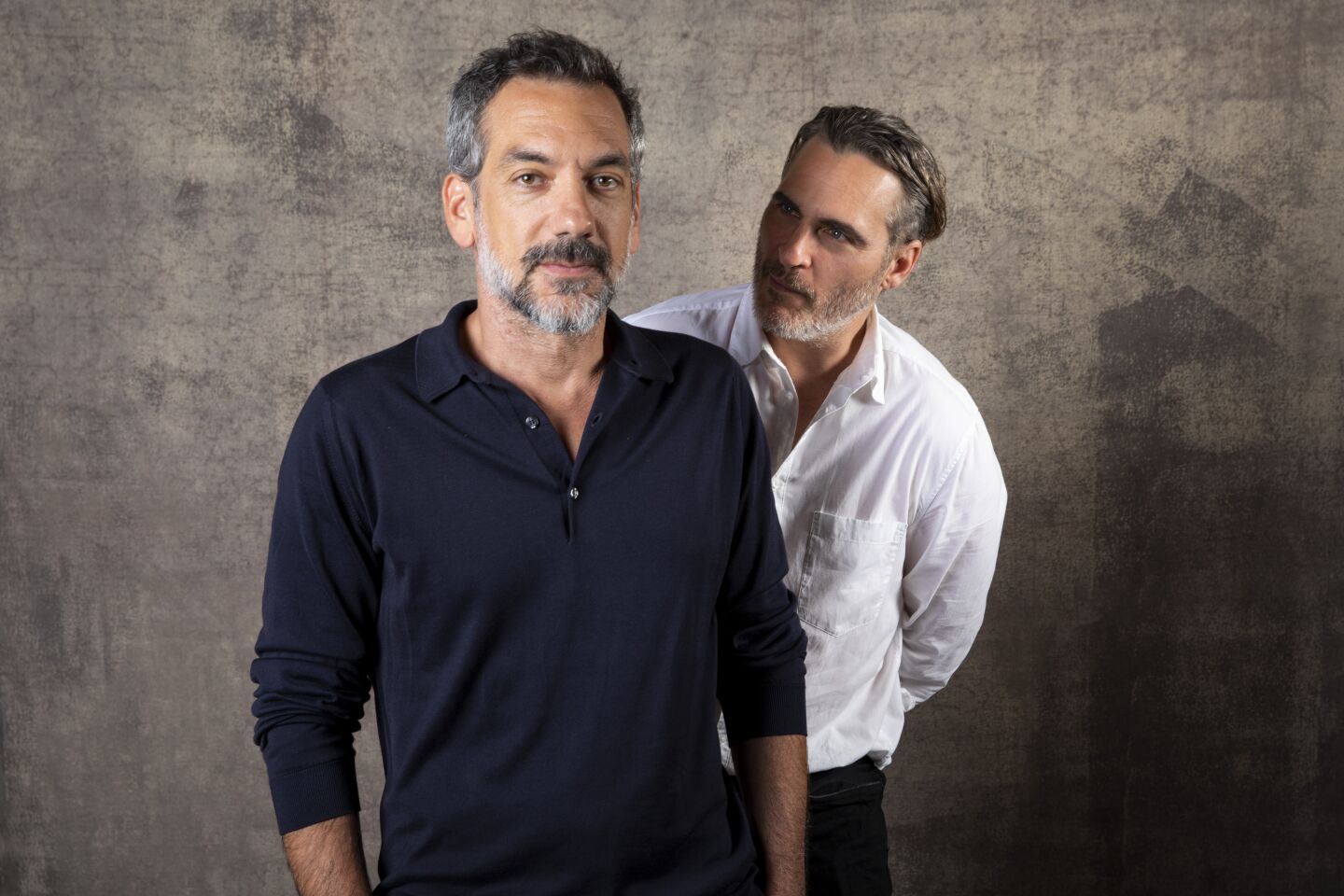 TORONTO, ONT., CAN -- SEPTEMBER 09, 2019-- Director Todd Phillips and actor Joaquin Phoenix, from the film "Joker," photographed in the L.A. Times Photo Studio at the Toronto International Film Festival, in Toronto, Ont., Canada on September 09, 2019. (Jay L. Clendenin / Los Angeles Times)