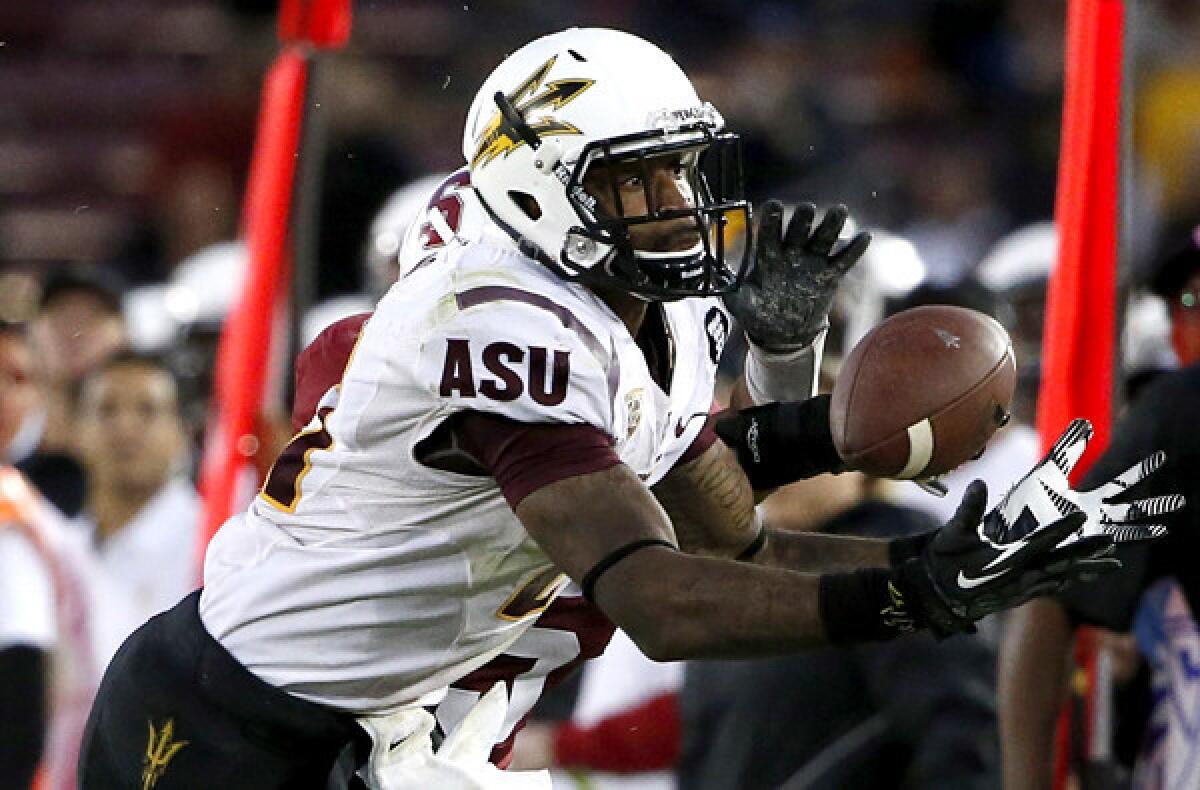 Arizona State receiver Jaelen Strong can't make a catch against Stanford in the fourth quarter of their game last week.