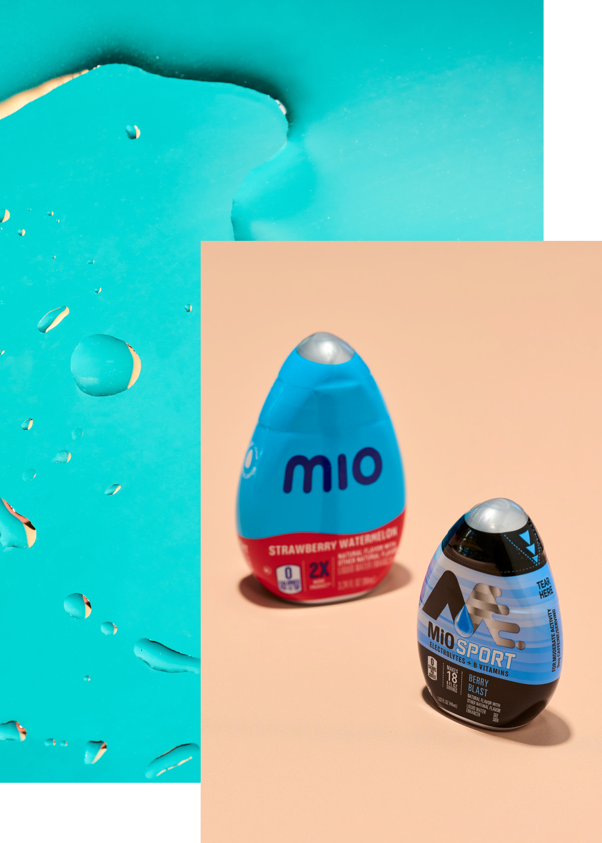 MIO Strawberry Watermelon Liquid Water Enhancer and MIO Sport Electrolytes + B Vitamins.