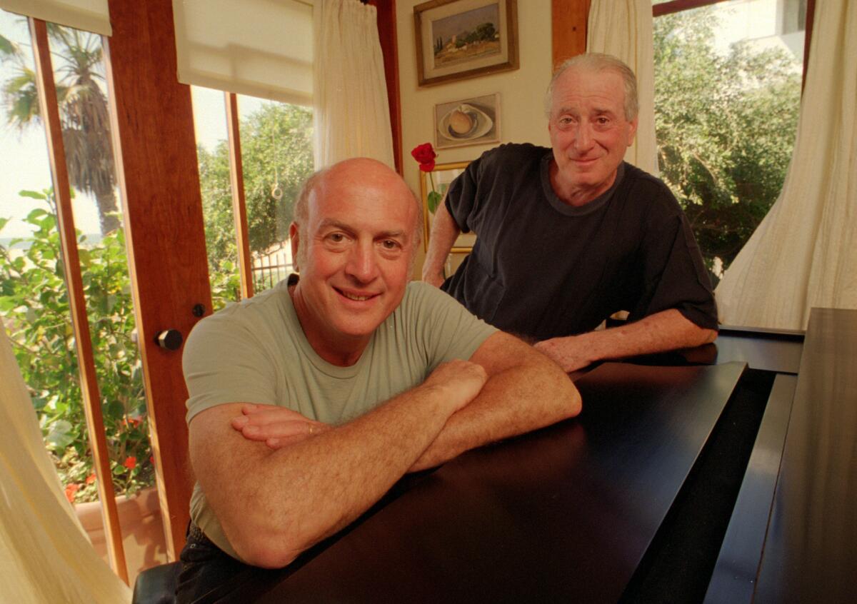Songwriters Jerry Leiber, right, and Mike Stoller, left, at Leiber's home in Venice in 1994.
